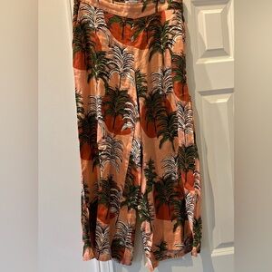 NWT Nicole Miller 100% Linen Orange Tropical Palm Tree Pants, Pockets (Medium)